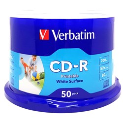 Verbatim White InkJet 700MB Blank CD-R Media (50-Pack)