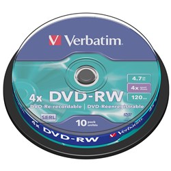 Verbatim 4.7GB Blank DVD-RW Media (10-Pack)