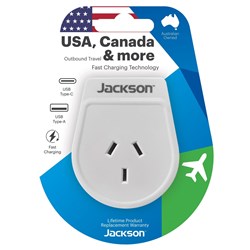 Jackson Outbound Travel Adaptor USB-A & USBC (US+CA+more)