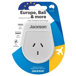 Jackson Outbound Travel Adaptor USB-A & USB-C (EU Bali more)
