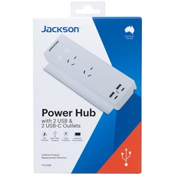 Jackson Surge Protected Hub Board w/ 2 x Power Socket. 2 x USB-C & 2 X USB-A Outlets