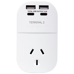 Terminal 2 Outbound Travel Adaptor with 4 USB Ports for UK. Ireland. Hong Kong & More