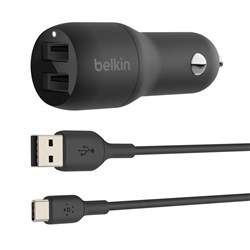 Belkin BoostUp Charge Dual USB-A Car Charger with 1M USB-A to USB-C Cable