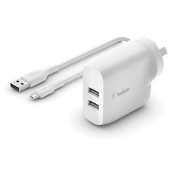 Belkin BoostUp Charge 24W USB-A Wall Charger   USB-A to Micro-USB Cable (White)