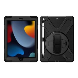 Strike CAS-STK APP IPAD 10.2 RGD HSL Rugged Case with Hand Strap and Lanyard for Apple iPad 10.2' 7th/8th/9th Gen (Black)