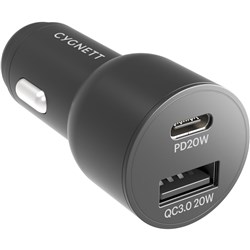 Cygnett CarPower 20W Dual Port USB-C/A Car Charger