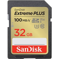 SanDisk Extreme PLUS SDHC 32GB 100MB/s Memory Card [2022]