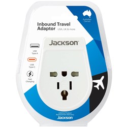 Jackson Inbound Travel Adapter with USB-A/C UK. Hong Kong. America & Japan Slim