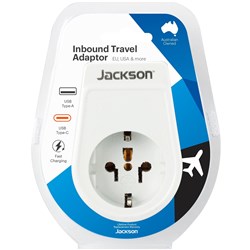 Jackson Inbound Travel Adapter with USB-A/C Europe. USA & Japan Slim