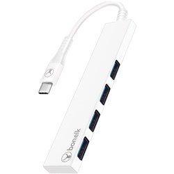 Bonelk Long-Life USB-C to 4 Port USB 3.0 Slim Hub (White)