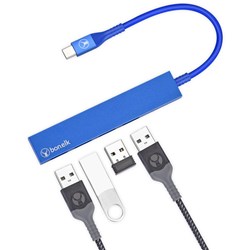 Bonelk Long-Life USB-C to 4 Port USB 3.0 Slim Hub (Blue)