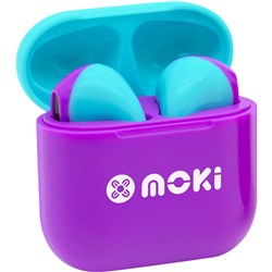 MokiPods Mini TWS Volume Limited In-Ear Headphones for Kids (Purple/Aqua)