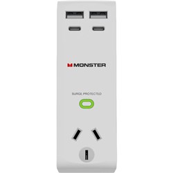 Monster 1 Socket Surge Protector with USB-C/A (White)