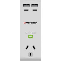 Monster 1 Socket Surge Protector with USB-C/A (White)