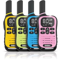 Uniden UH45 Max 0.5W UHF Handheld Radio with Kid-Zone Plus (Blue/Green/Yellow/Pink) [4 Pack]