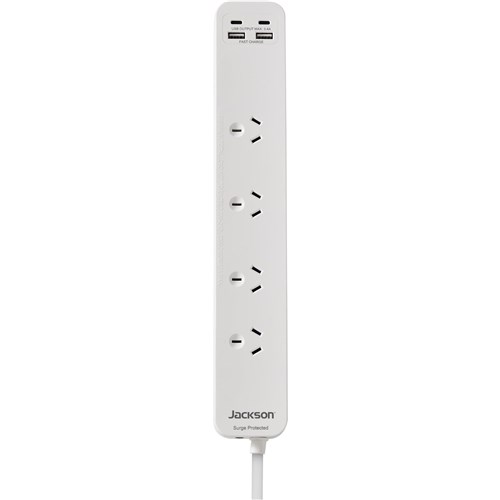 Jackson Surge Protected Board w/ 4 x Power Socket. 2 x USB-C. 2 X USB-A Outlets