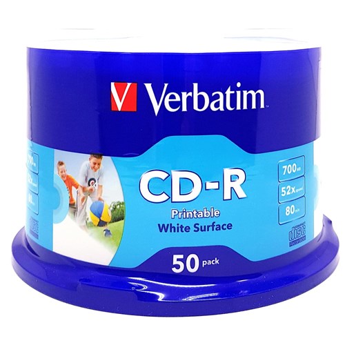 Verbatim White InkJet 700MB Blank CD-R Media (50-Pack)