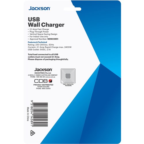 Jackson Fast Charge Adaptor w/ 1 x Power Socket. 4 x USB-A Outlets