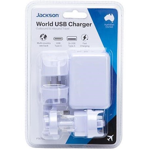Jackson Worldwide Travel Adaptor USB with Rapidcharge (Multinational)