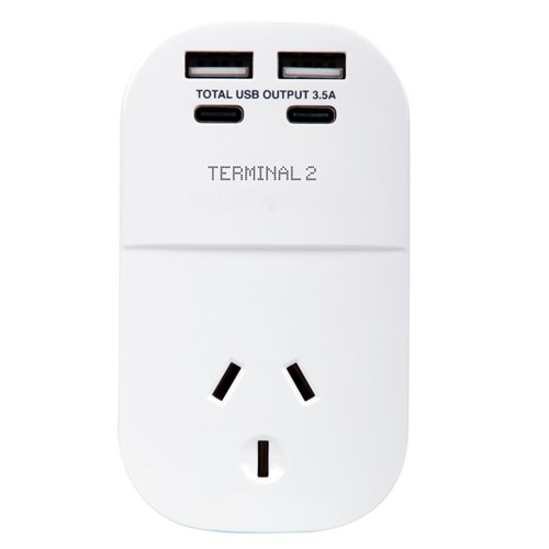Terminal 2 Outbound Travel Adaptor with 4 USB Ports for Europe. Russia. Vietnam & More