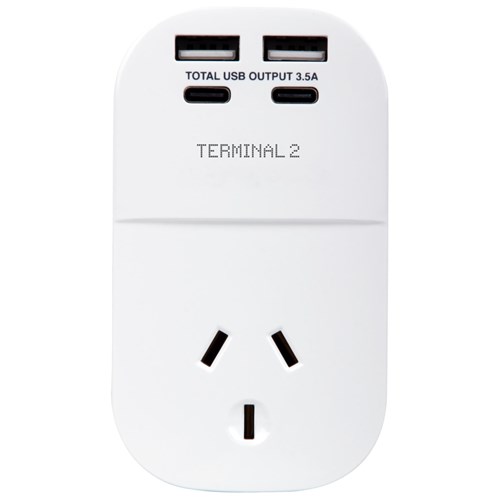 Terminal 2 Outbound Travel Adaptor with 4 USB Ports for UK. Ireland. Hong Kong & More