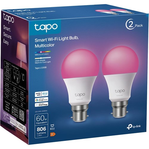 TP-Link Tapo Smart Wi-Fi Multicolour Bulb (B22) [2-Pack]
