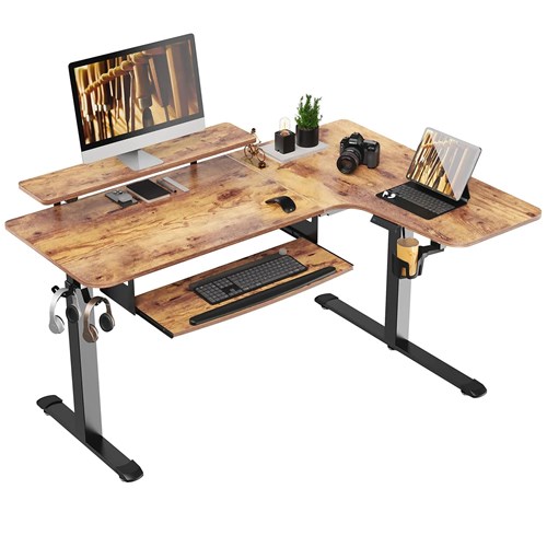 Eureka 60' L Shaped Electric Standing Rustic Brown Office Desk (Right Side)