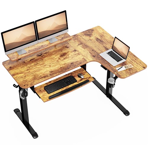 Eureka 60' L Shaped Electric Standing Rustic Brown Office Desk (Right Side)
