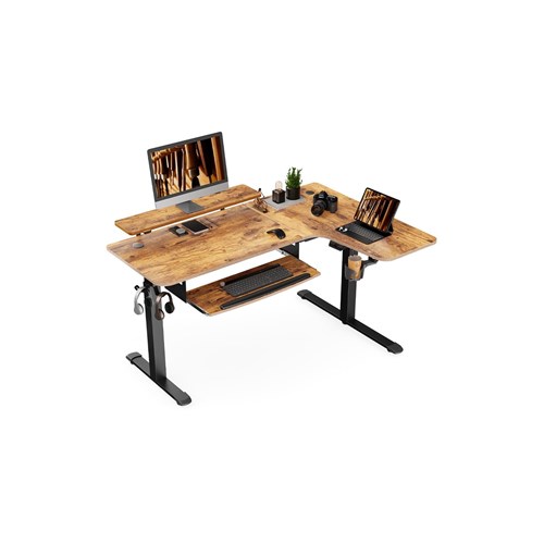 Eureka 60' L Shaped Electric Standing Rustic Brown Office Desk (Right Side)