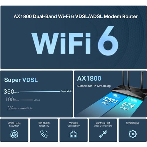 TP-Link AX1800 Dual-Band Wi-Fi 6 VDSL Modem Router