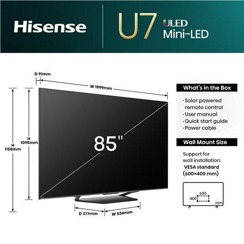 Hisense 65' U7NAU ULED Mini-LED 4K Smart TV [2024]