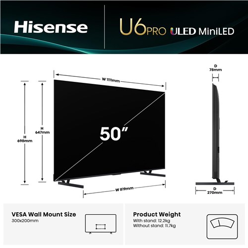Hisense 50' U6QAU PRO 4K ULED Mini-LED Smart TV [2025]