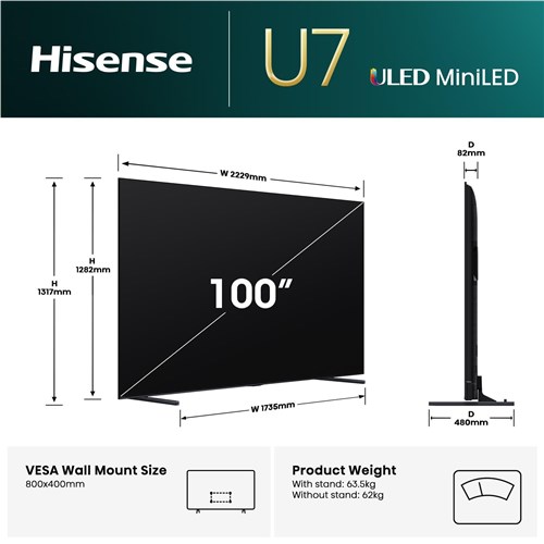 Hisense 100' U7QAU ULED MiniLED 4K Smart TV [2025]
